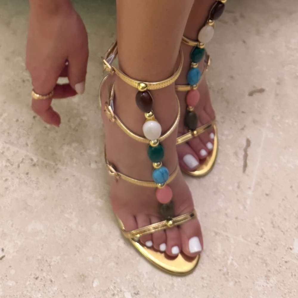 Jewelled Strappy Open Toe Ankle Strap Gladiator Stiletto Heeled Sandals